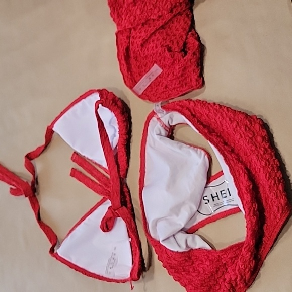 SHEIN Size XL Red Textured 3 Piece Bikini Set.  NEW without Tags - Picture 7 of 14